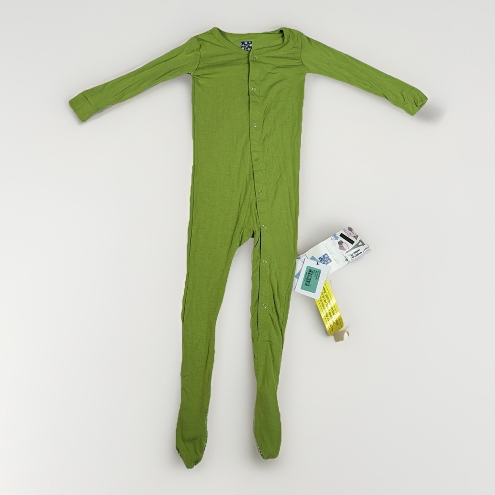 Kickee Pants Basic Footie Solid Green Meadow Bamboo Footie With Snaps 3T